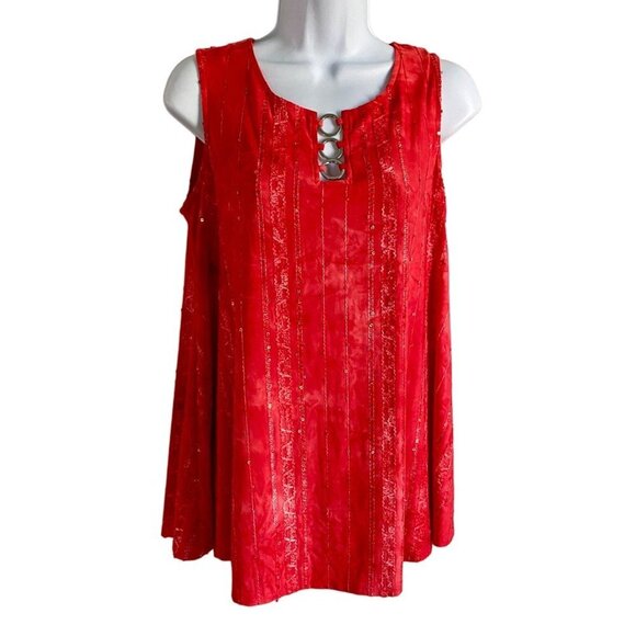 Coral Bay Sleeveless Top Red Tie Dye Embellished Design with O-ring Detail Women - Picture 2 of 7